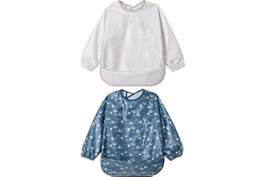 Little Dimsum Long Sleeves Toddler Weaning Bibs|Sleeved Baby Waterproof Feeding Coverall Set|Catching Food & Wipe Clean|for Baby Infant Toddlers