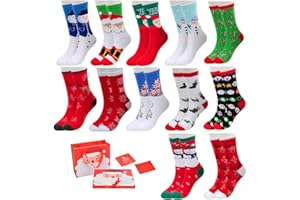 Vertvie 12 par skarpet bożonarodzeniowych, uniseks, motyw bożonarodzeniowy, Boże Narodzenie, odświętne skarpety bawełniane, mieszanka wzorów, dla kobiet i mężczyzn