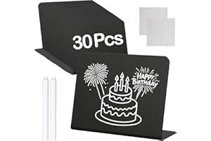 RMIVEGLIA 30 Lavagnette Cancellabili – Cartellini Prezzi 100x75mm a Forma di L, Lavagna con Gessetti Nere per Buffet, Matrimonio, Feste, Tavolo, Lavagnette Segnaposto Decorative.