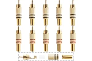 GALDOEP 10 Stück Cinch Stecker Adapter，Cinch Stecker， RCA Löten Verbinder， Schraubbar Cinch Stecker Adapter für Multimedia und CCTV (Roter & Schwarzer Kreis)