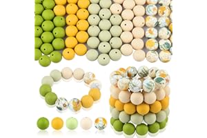 ASTARON 100 cuentas de silicona de 15 mm para hacer llaveros, amarillo y verde, redondas a granel para pulseras, bolígrafos, suministros de manualidades