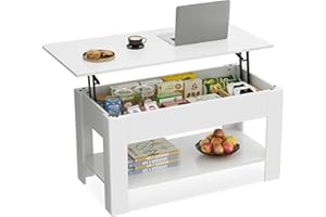 ‎WLIVE WLIVE Höhenverstellbarer Couchtisch mit Ablage, Wohnzimmertisch Rechteckig mit Offener und versteckter Stauraum, Kaffeetisch für Wohnzimmer, Schlafzimmer (Industriell, Weiß)