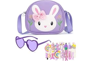 dogmoon Little Girls Handbag Set, Adorable Rabbit Crossbody Bag with Heart-Shaped Sunglasses and 14 Bow Hair Clips, Cute Rabbit Girls' Shoulder Bags with Adjustable Strap for Birthday Gifts and Toys