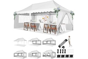 HOTEEL Gazebo 3m X 6m Gazebo with Sides, Waterproof Marquee Gazebo with Sides Metal Outdoor Party Tent with Roller Bag&4 Weight Bags, UV 50+ Large Pop Up Gazebo 3m X 6m for Garden,Party,Market, White