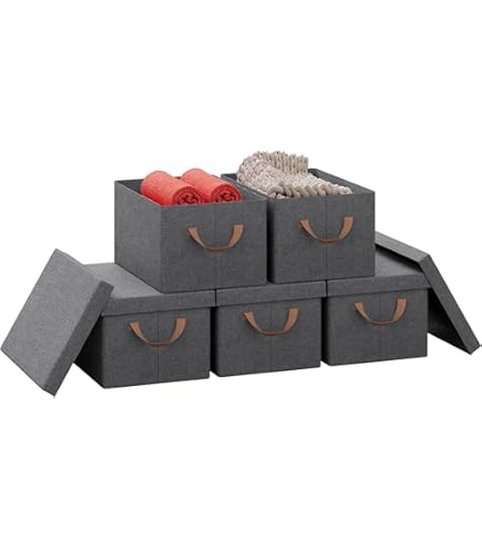 Set van 10 opbergdozen met deksel, met handgrepen, opvouwbaar, crème