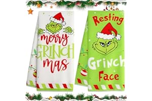 ROTKUSZ 2 Stück G-rinch Weihnachten Küchentücher, Weihnachten Cartoon Handtücher, G-rinch Bad Handtücher, Xmas Mikrofasertücher, Heimdekoration Partygeschenke, Cute Xmas Geschenke für Frauen Männer (A)
