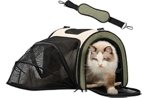 Petsfit Borsa Gatto Espandibile, Marsupio Cane taglia Piccola para Transporte de Viaj, Trasportino Gatto con Tracolla e Imbottitura, Verde