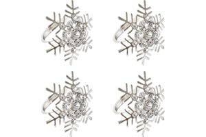 FRGASGDS Christmas Napkin Ring Set 4Pcs Snowflake Napkin Holder Rings Silver Gold Modern Household Napkin Rings Rhinestone Exquisite Napkins Rings for Wedding Banquet Christmas Party Dinner Table Decor-Silver