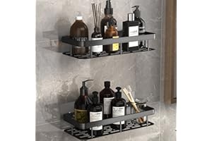 PIGPIGFLY Estante Baño，Estante Ducha sin Taladro, Organizador Estantes Cesta para Ducha,Baldas Pared sin Agujeros,Aluminio, Acabado Mate Negro,Estante Ducha (2 PCS)