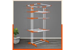 Bathla 4 Level Modular Cloth Drying Stand with Wheels - Rustproof Portable Steel Laundry Rack (Orange - Extra Large) - Clothes Dryer for Balcony, Indoor & Outdoor Use