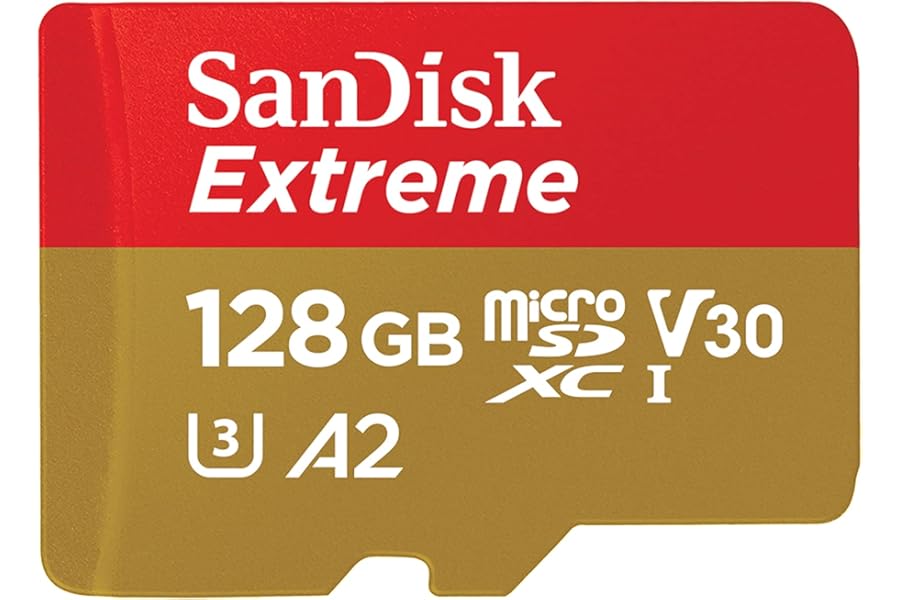 SanDisk 128GB Extreme microSDXC card +SD adapter, microSD card for smartphones, action cameras, drones, V30, up to 190 MB/s, SanDisk QuickFlow Technology, RescuePro Deluxe, UHS-I, 4k, V30, A2, U3
