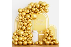 ASIYUHY Metallic Gold Balloon Arch Garland Kit, 102pcs 5/10/12/18 inch Chrome Gold Latex Balloons Different Sizes Pack for Birthday Graduation Baby Shower Wedding New Year Party Decorations