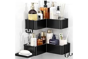 Cocolemon Duschablage Ohne Bohren, SUS304 Rostfrei Selbstklebend Badezimmer Organizer Ecke Duschregal mit 4 Haken und Seifenhalter, Langlebige Shampoo Halterung für Dusche aus Edelstahl, 2 Stücke