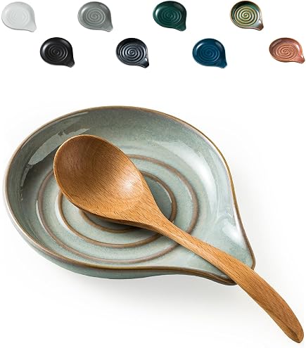Repose-cuillère En Grès Forme Feuille - Design Forêt Gaufrée - Grand Format, Passe Lave-vaisselle - Accessoire De Cuisine Déco - 11