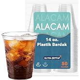 [50 Adet] Alacam Şeffat Tek Kullanımlık Plastik Bardak, Soğuk İ&ccedil;ecek, Limonata, Meyve Suyu, Parti Bardağı (14 Oz - 400 ML)