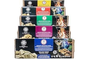 BELLA WOOD PREMIUM Smoking BBQ Wood Cubes Variety Pack (5 Boxes) in CHERRY, OAK, WALNUT, PEAR and HORNBEAM (Mixed Materials 5 Boxes), NO Chemicals added - Also with FREE RECIPE E-BOOK with BBQ Tips & Hints