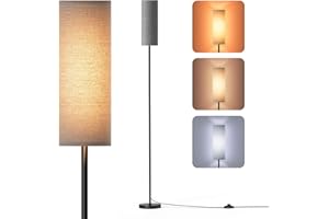 Homuserr Lampara de Pie, Moderna Lampara de Pie Salon con 3 Temperaturas de Color, Lámpara con Bombilla E27, Lampara Lectura con Pantalla Textil y Interruptor de Pie Para Dormitorio, Oficina(Gris)