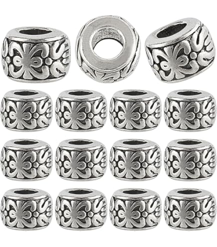PandaHall 100 stks Grote Gat Spacer Kralen Tibetaanse Legering Antiek Zilver Europese Rondelle Spacers Voor Armband Ketting DIY Sieraden Maken, 8mm, gat: 3.5mm