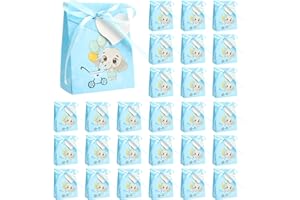 UMILKI 50Pcs Boîtes de Cadeaux Baptême, Boîtes de Cadeaux Baptême Papier avec 50Étiquette Blanc/25 Yards*0.6cm Ruban, Boîte de Faveur Baptême pour Baptême/Mariage/Anniversaire, Boîte à Dragées Baptême (Bleu)