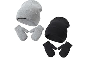 DRESHOW Toddler Beanie Kids Invierno Sombreros de Punto con Guantes Set Bebé Niño Pequeño Invierno Cálido Gorro de Punto con manopla para 3 Meses - 5 Años Niñas Niños