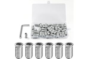 BOUMVID Dado Esagonale Incassato Inserti Filettati M6 x 25mm, 40 Pezzi Dadi Inserto di Fissaggio Viti a Esagono Filettato, Vite in Acciaio Zincato, Boccole Filettate per Legno per Mobili in Legno