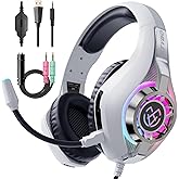 Tatybo Auriculares Gaming para Ps4 Ps5 Xbox PC, Cascos Gaming con Graves Envolventes 3D, Micrófono Reducción de Ruido