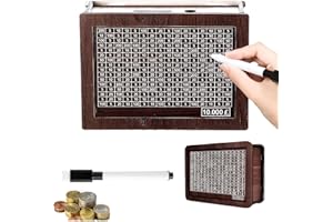 MAIKAIBUZI Cash Vault Wooden Savings Box,10000 Savings Challenge Box Wooden Cash Saver Money Box,Cash Saving Box Wooden Money Box with Money Target and Numbers (deep brown)