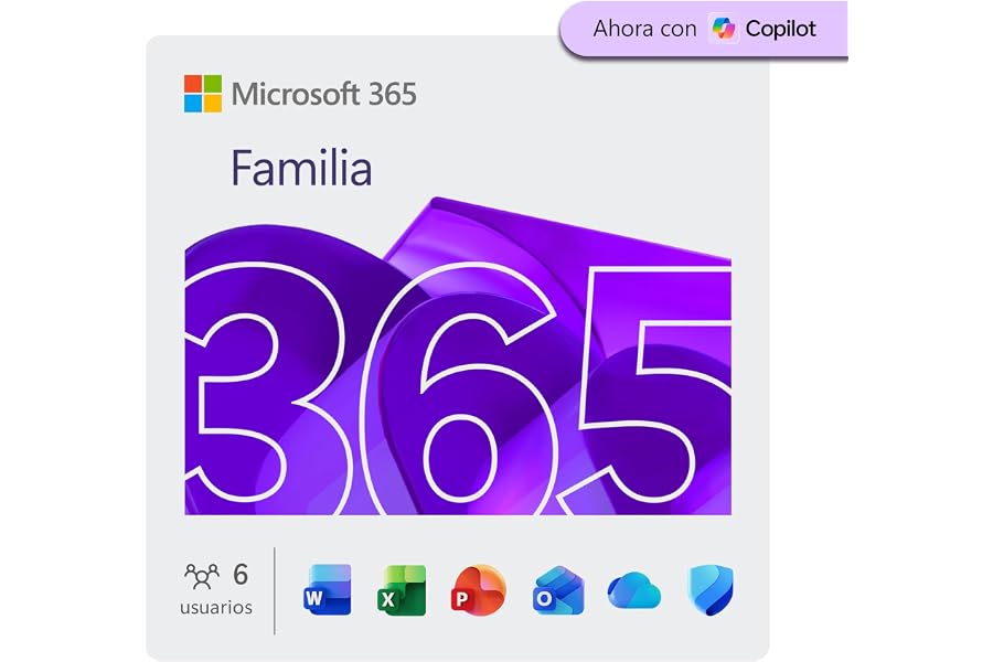 Microsoft 365 Familia | 12 meses | 6 personas | Apps Office con IA | Hasta 6TB de Almacenamiento OneDrive | Código de activac