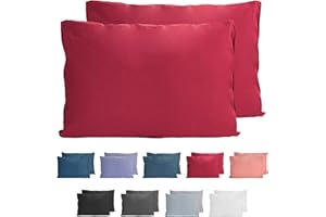 Komfortec 100% Coton Jersey Taie d'oreiller - Lot de 2-40x60 cm, Oreiller 150 g/m², Housse de Coussin, Aurore Rouge