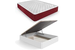 HOGAR24 ES | Pack Colchón Viscoelástico Spring Plus 15 + Canapé Madera Abatible Gran Capacidad | Color Blanco | Medida: 150x190 cm