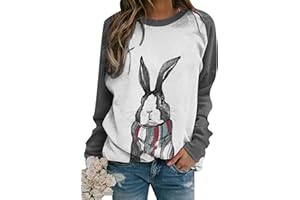 EFOFEI Damen Rundhalsausschnitt Sweatshirt Langarm Pullover Ostern Niedliches Kaninchen Print T Shirt Tie-dye Pullover Farbige Bluse