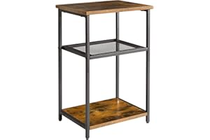 IBUYKE Mesa Auxiliar de 3 Niveles,Extremo del Sofá, Mesita de Noche de Estilo Industrial,Estructura de Acero Resistente,para Pasillo,Sala de Estar, Dormitorio,39 x 29 x 59cm, Marrón TMJ403H