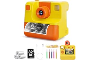 DIAMOOKY Appareil Photo Enfant Instantanée,1080P Appareil Photo Numérique Enfant avec Papier d'impression & Carte TF 32G, Stylo 5 Couleurs,Cadeau pour Filles Garçons de 3-10 Ans (Jaune)