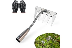 HYUNLAI Rateau Jardin, Râteau De Désherbage avec des Gants, 5 Teeth Outils De Râteau à Main, Rateau De Jardin en Acier Au Carbone, Outil Jardinage pour Désherbage Ameublissement du Sol Semis, Pas de bâton