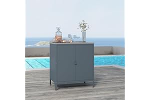 casa.pro Armoire Basse de Jardin Meuble de Rangement pour Extérieur et Intérieur Placard Polyvalent avec Portes et Étagères pour Terrasse ou Balcon Acier Laqué 92 x 80 x 50 cm Gris Foncé Mat