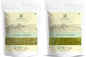 SAMYAM Pure Henna und Indigo Pulver-Kombination – 500-g-Packung, je natürliche Haarfarbe, dreifach gesiebtes Rajasthani Henna, PPD-frei