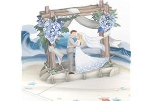 papercrush® Kartka weselna typu pop-up na plaży – kartka ślubna 3D z parą młodą na plaży, prezent pieniężny na miesiąc miodowy lub miesiąc miodowy, romantyczna kartka z życzeniami z okazji ślubu