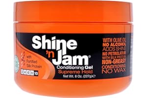 Ampro Shine-n-Jam Supreme Hold - Conditions Hair with Olive Oil and Silk Protein - Great for Smoothing Fringe, Ponytails, and Up-dos - Firms Tresses with Non-Greasy Shine - 227 g