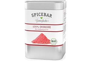 ‎SPICEBAR GEWÜRZKÜCHE Spicebar Erdbeerpulver Bio - 50 Gramm - Fruchtpulver gefriergetrocknet aus 100% Erdbeeren - ideal für Porridges, Smoothies, zum Backen oder als Topping für Quarkspeisen