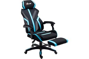 Vinsetto Silla Gaming con Reposapiés Retráctil Silla de Oficina Giratoria Reclinable con Reposacabezas y Altura Ajustable 65x65x119-129 cm Negro y Azul