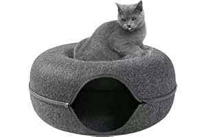DJOWYH Túnel de Fieltro para Gatos, Redondo, con Espacio para Dormir, Desmontable, Donut para Gatos, de Fieltro Resistente a los arañazos, con Cremallera, Cama y Gran Cueva de Peluche