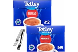 Tetley Té Negro 240 Btl - Black Tea Tetley en bolsita 750g - 2 piezas, bundle con Cleverry Pinzas de acero inoxidable para bolsitas de té 1 pieza