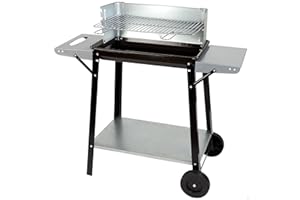 Aktive 52973 - Barbacoa carbón y leña 90x32x85 cm con control de temperatura y dos mangos extraíbles, 4 alturas regulables, 2 ruedas y asa de transporte, Fácil y rápida de montar