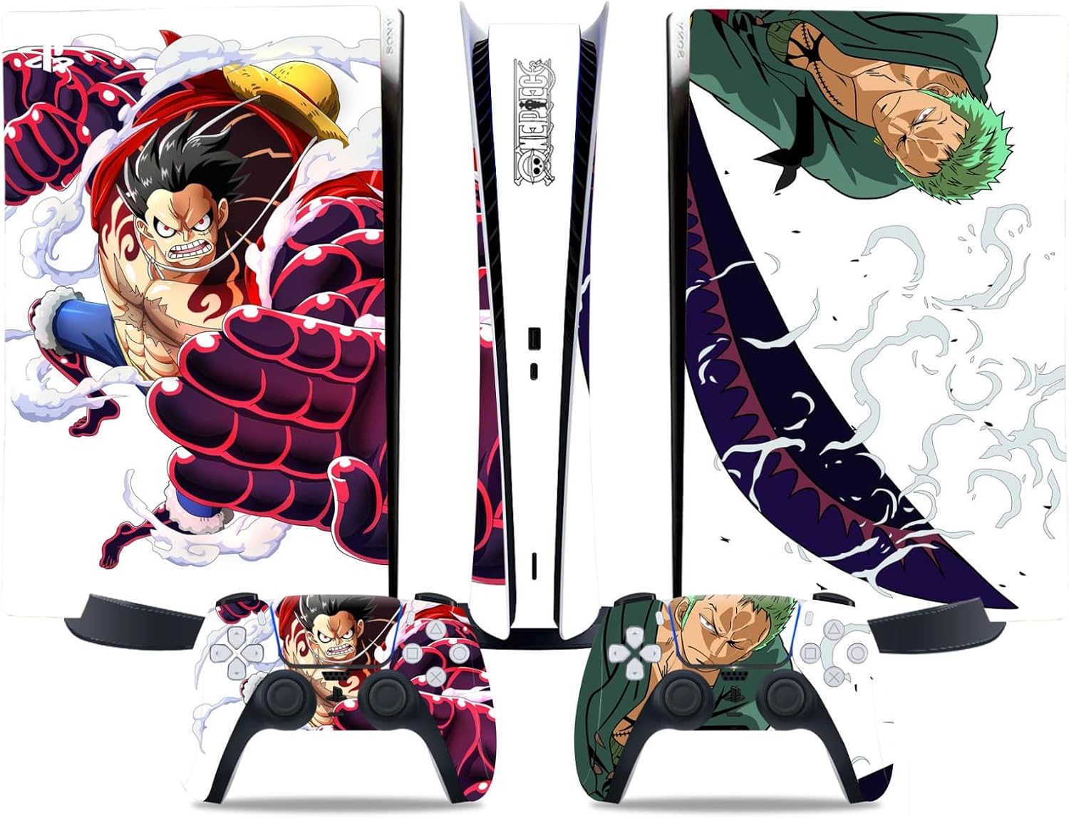 Kit de vinilos Extra Resistentes MaD Vision® para PlayStation 5 (PS5) Digital| Set de vinilos Mate para Consola + 2 mandos - para Anime|Rubber|Zoro|Nami Diseño