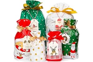 Yiran - Sacchetti regalo natalizi con coulisse, 30 pezzi assortiti, per regali di Natale o per compleanni, con etichette regalo di Natale Confezione da 30