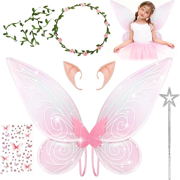 Set Ali Da Fata Con Ghirlanda Floreale, Orecchie Da Elfo E Bacchetta Magica – Leggero, Per Cosplay, Halloween E Feste - 4