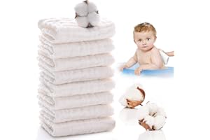 SUBTACK Toallas de Muselina para Bebés – 8 Unidades de Muselina de Algodón Orgánico, 25 x 25 cm, Suaves y Absorbentes, Gasas para Bebés y Toallitas Lavables para Recién Nacidos