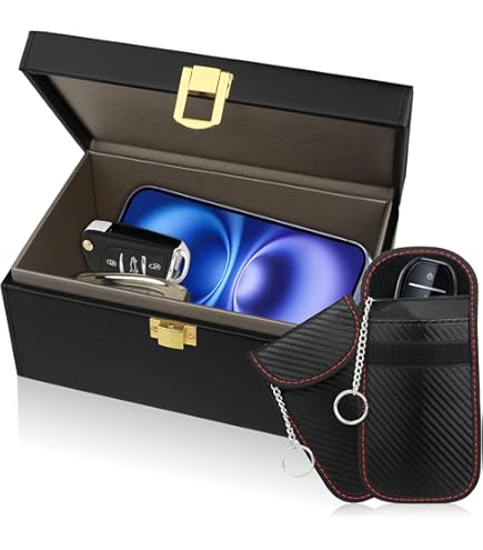 2 stuks FOAMO Keyless Go Bescherming voor autosleutels met afstandsbediening, RFID-afscherming, blokkerende sleutel-tas, sleutel-etui, Carbon Zwart Wit