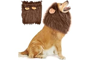 VIDSTW Deguisement Chien Perruque avec Oreilles Réalistes Costume Chien Criniere de Lion Réglable Crinière pour Chien pour Halloween, Soirées Cosplay, Expositions Canines, Carnavals (Couleur Café)