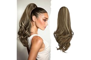 Sofeiyan Coleta Postiza Larga Ondulada con Pinza,Extensión de Coleta Natural de Doble Uso,41 cm de Sintética Pinza de Pelo en Extensión de Trenza para Mujeres,Castaño claro con reflejos rubio ceniza